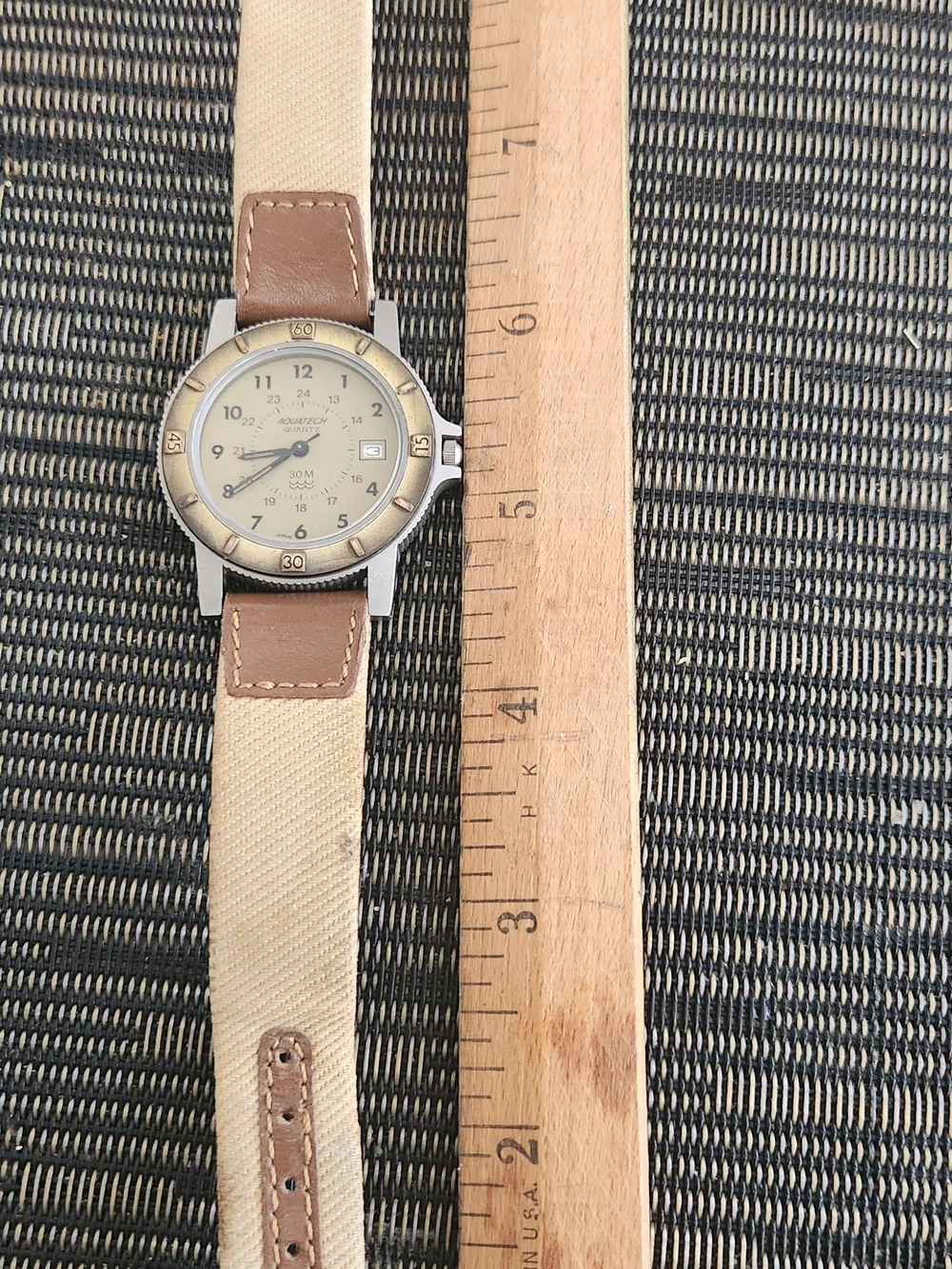 AQUATECH Beige Dial Brown Leather Strap Men's Quartz Watch
